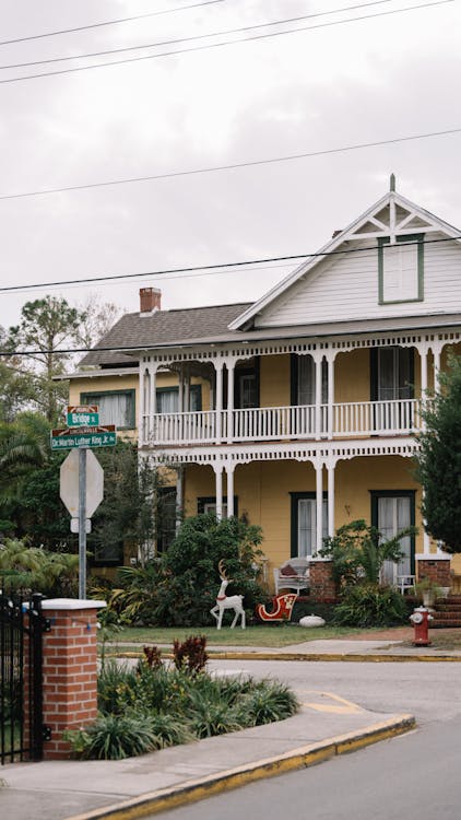 Free Victorian house with holiday decor in historic St. Augustine, FL. Stock Photo