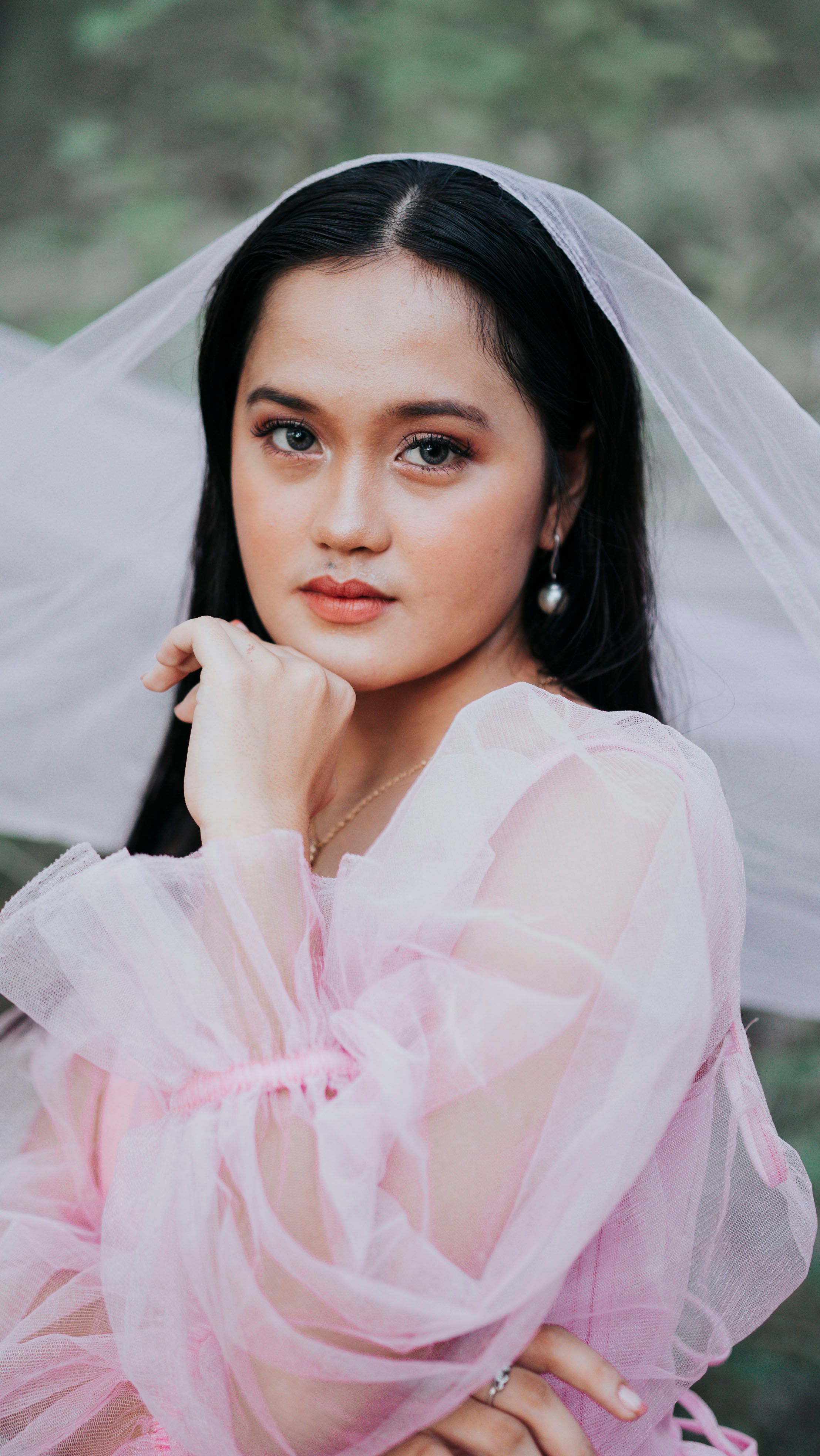 Elegant Portrait of Woman in Pink Veil · Free Stock Photo