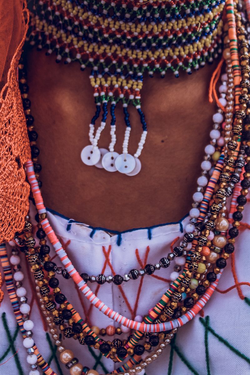 Colorful beaded necklaces, reference style