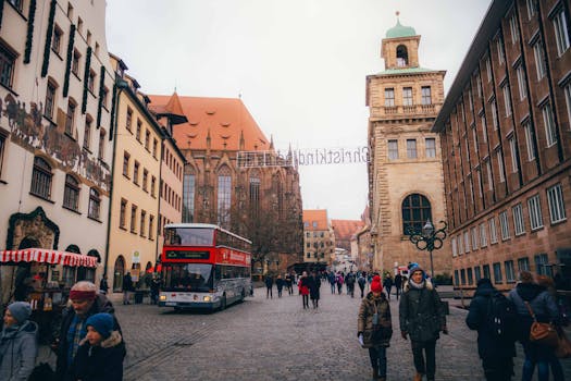 Explore the picturesque streets of Nuremberg with historic gothic architecture and urban charm.