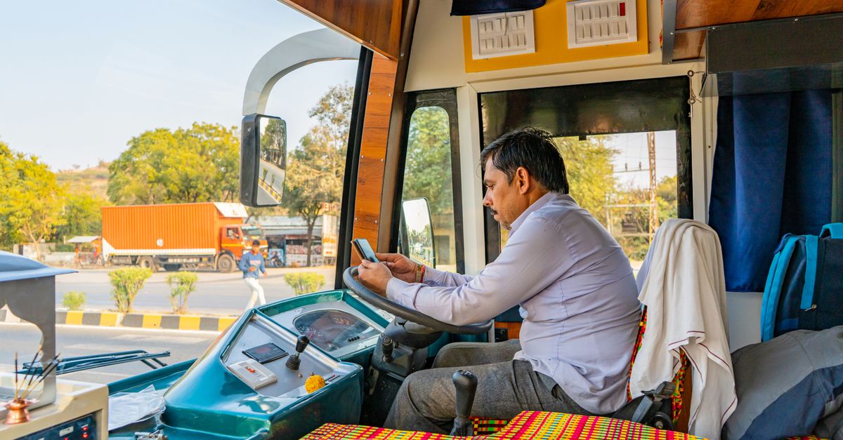 Public transport bus on city road