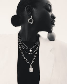 Stylish black and white portrait capturing elegance and fashion expression.