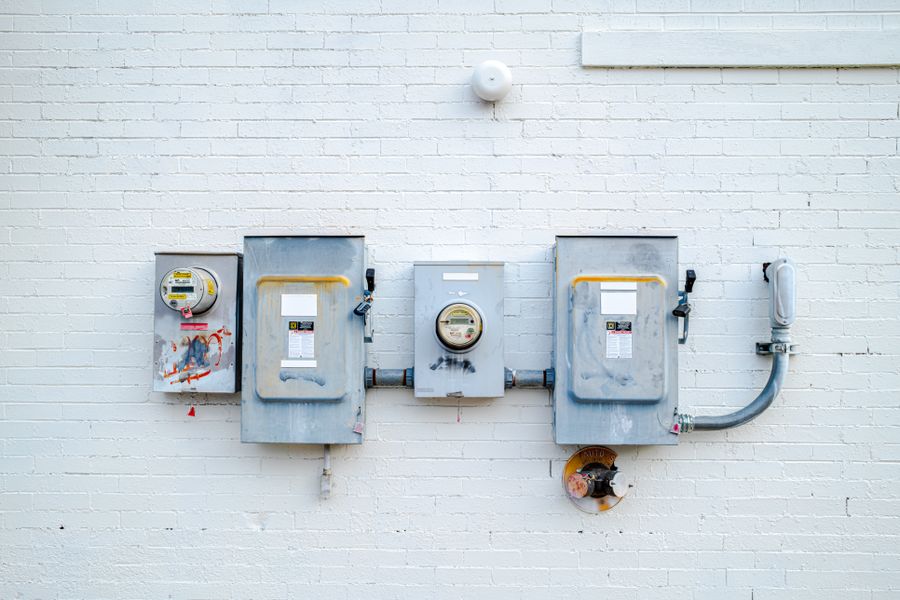 Electrical boxes mounted on a wall