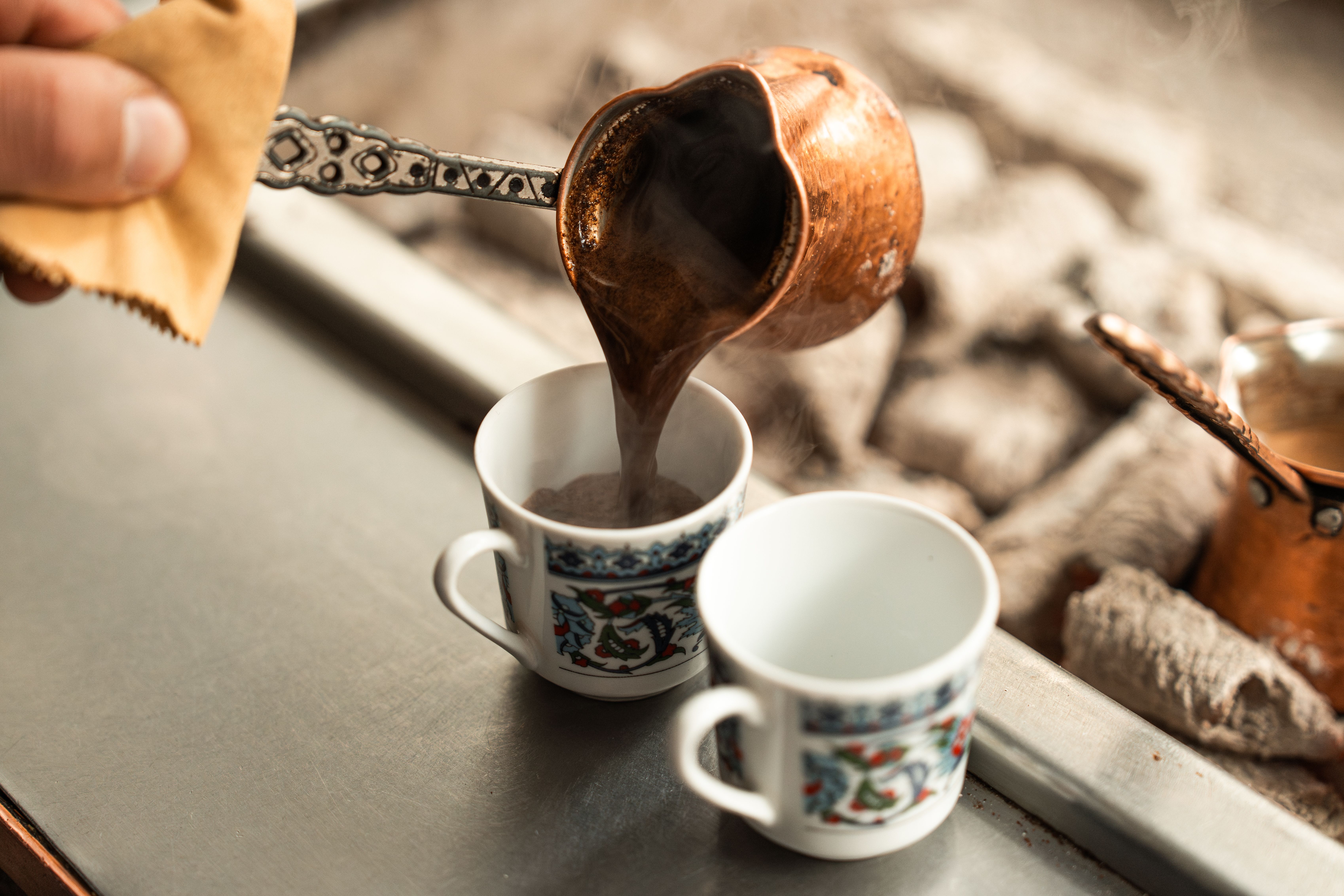 Traditional Bosnian coffee set with cezve and fildzan in a cafe in Sarajevo