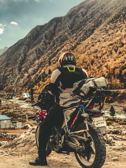 Free Adventurous ride through the picturesque Himalayas during fall season. Stock Photo