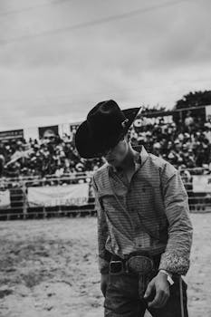 Captivating portrait of a cowboy at a lively rodeo event in Miami, FL.