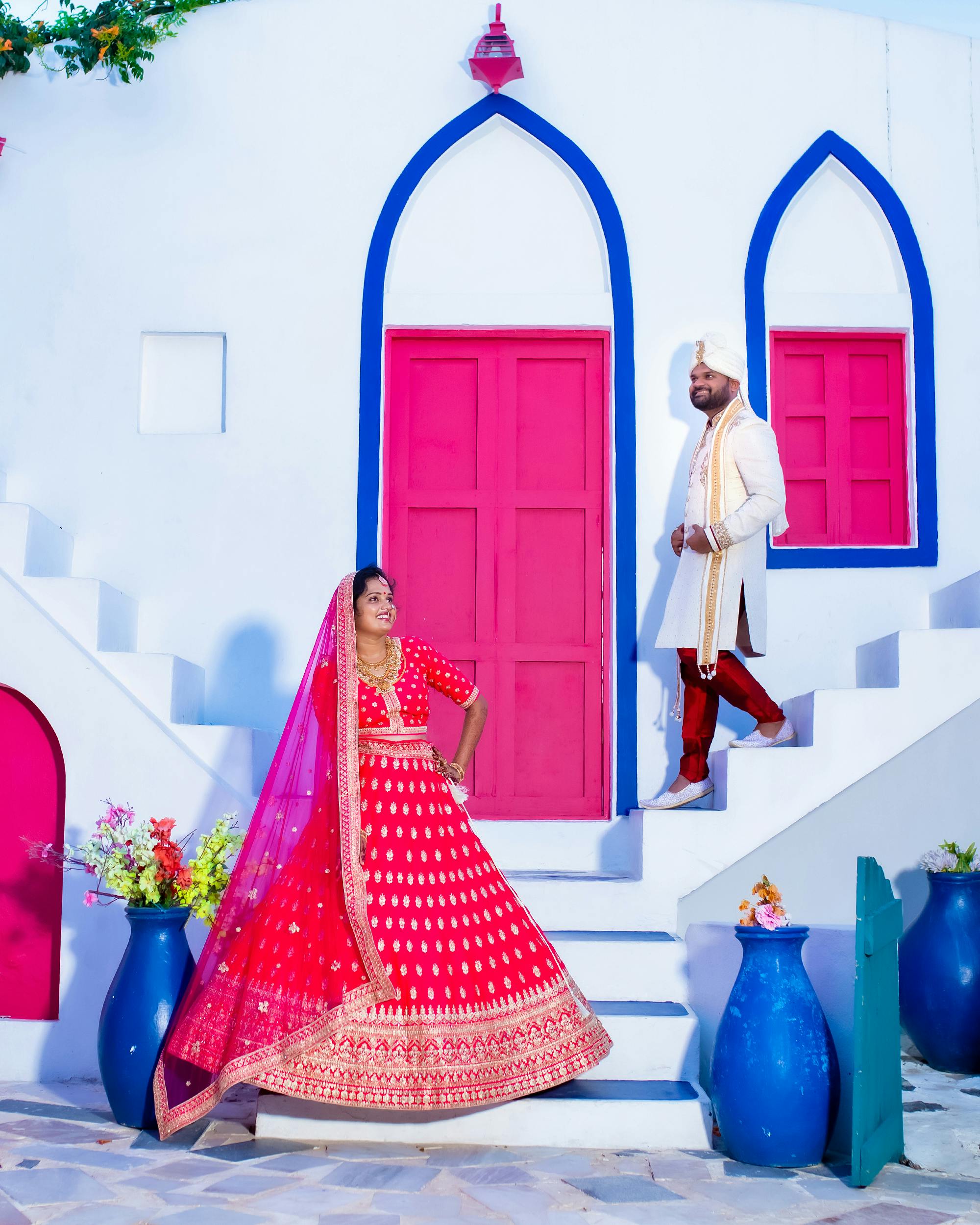 colorful indian wedding portrait outdoors