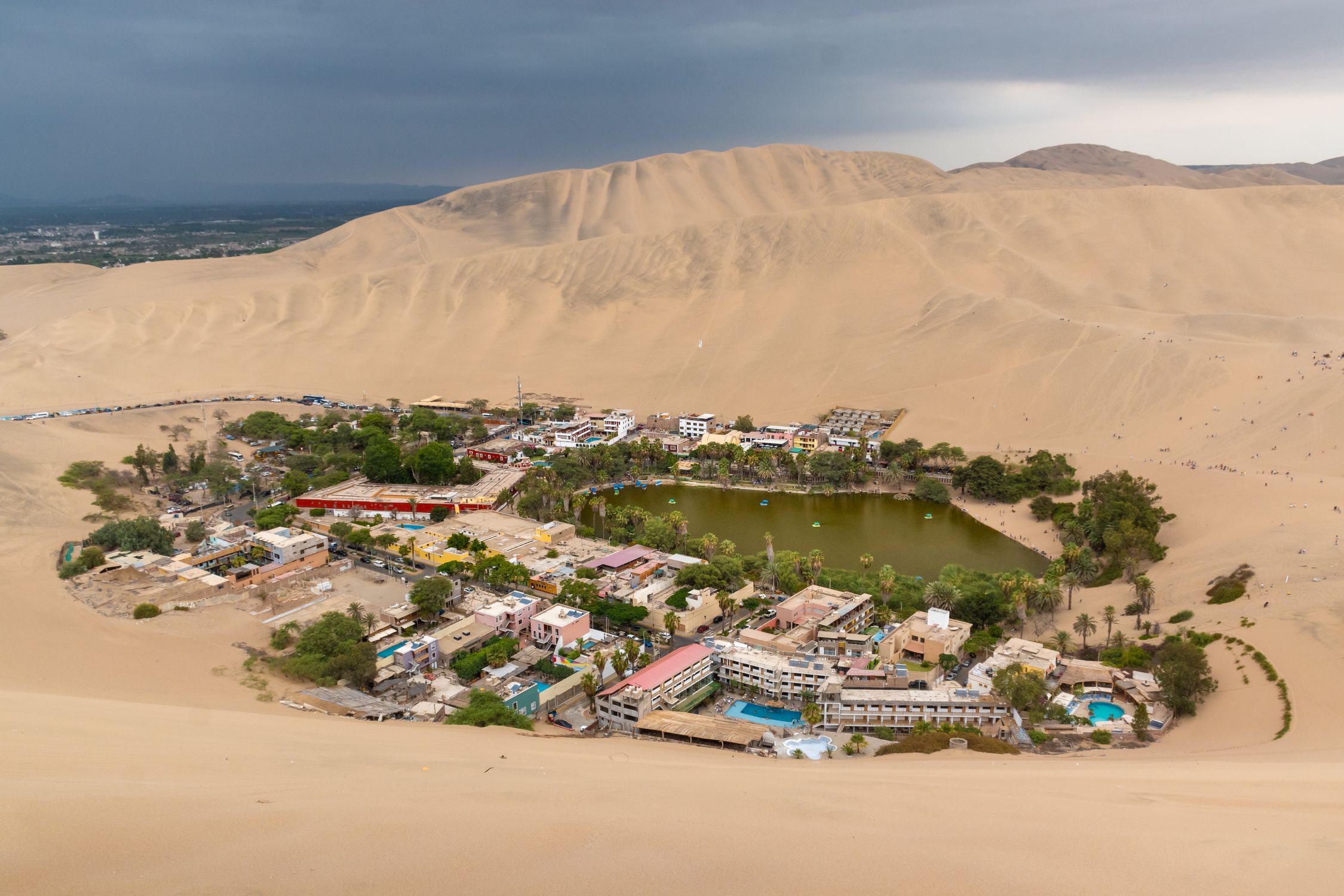 Aerial View Of Huacachina Oasis In Peru s Desert Free Stock Photo aerial-view-of-huacachina-oasis-in-peru-s-desert-free-stock-photo