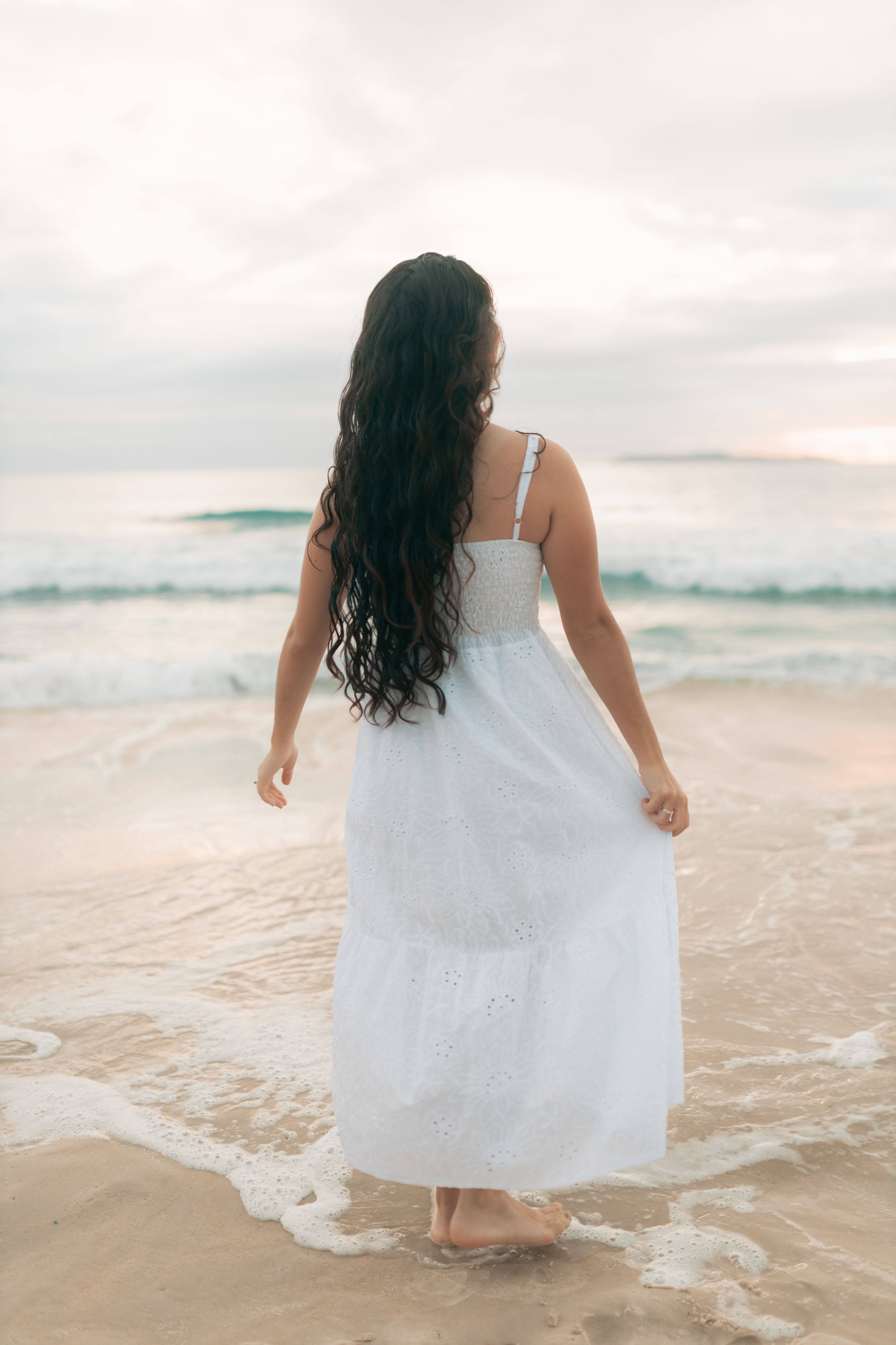Woman in White Dress by the Beach at Sunset · Free Stock Photo