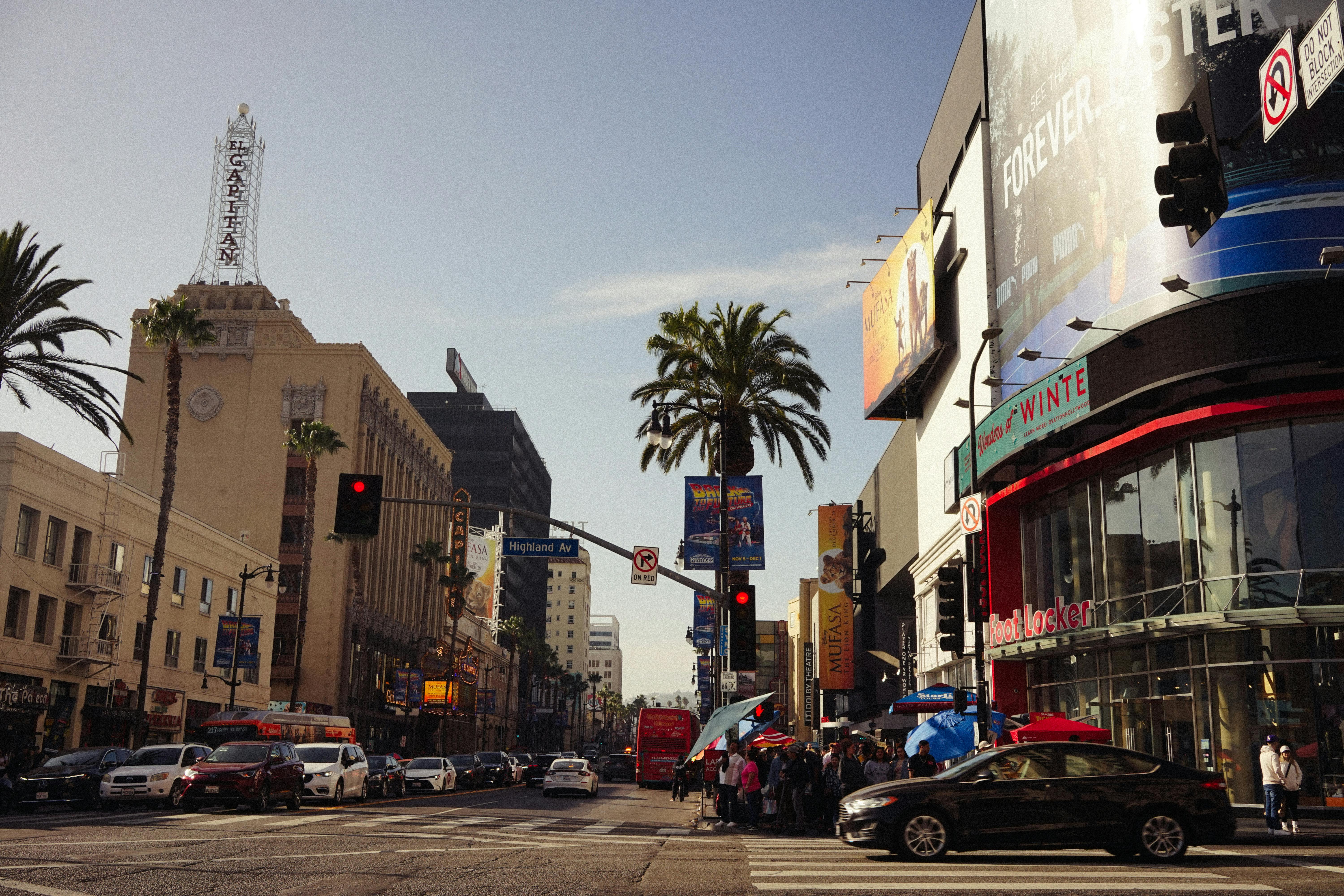 bustling hollywood boulevard street scene