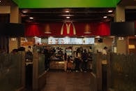 Indoor view of a busy fast-food restaurant counter