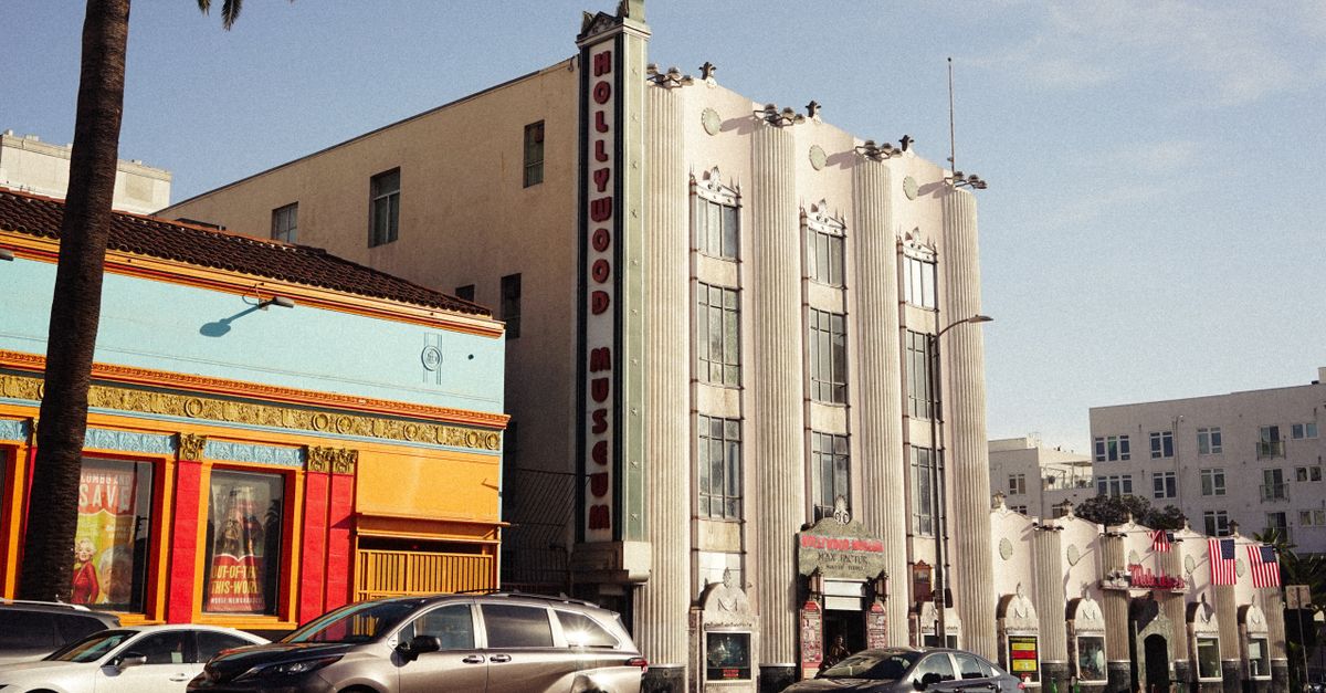 Art Deco Hollywood Museum and vibrant buildings on a sunny Los Angeles day.