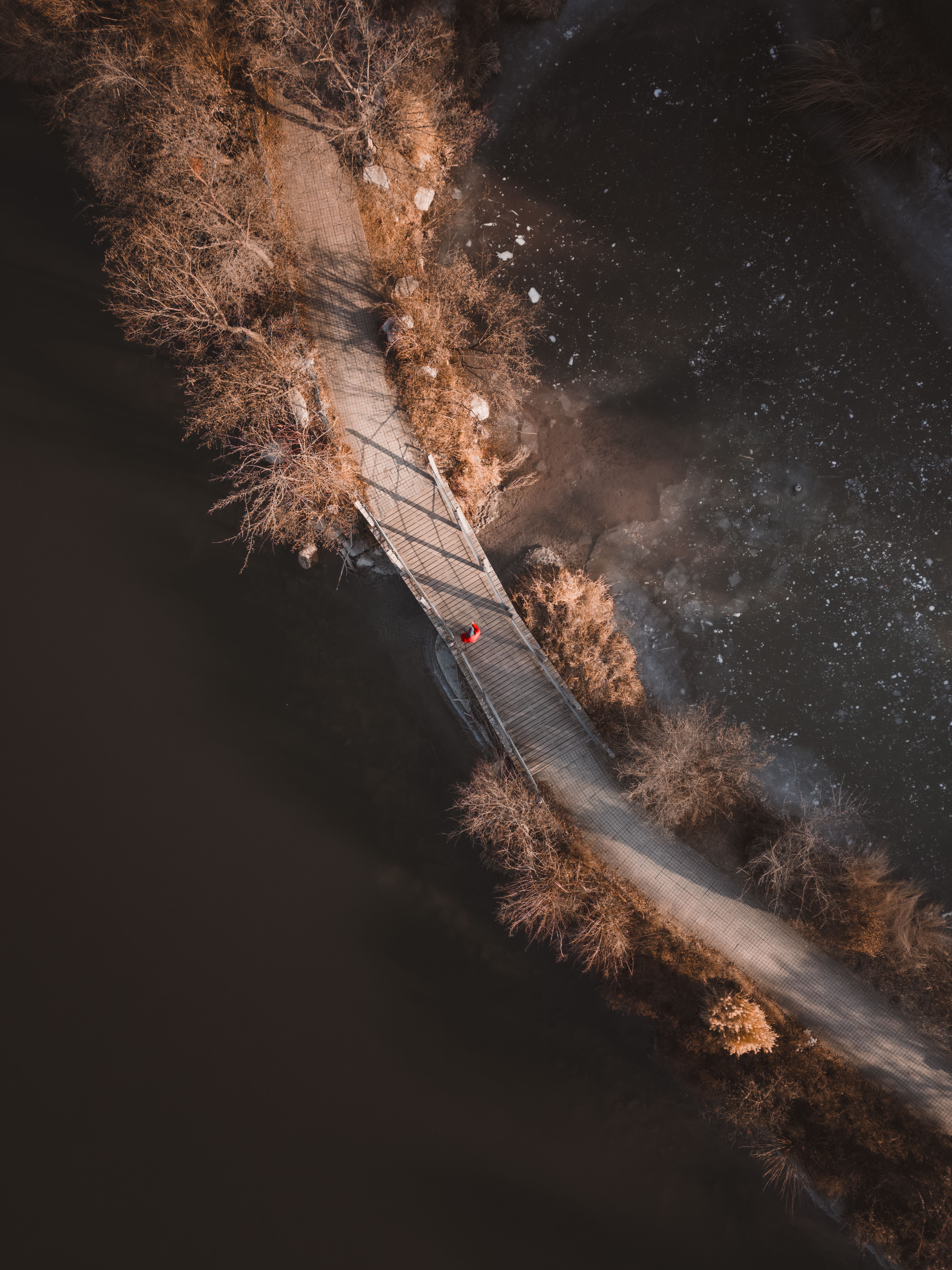 Scenic Aerial View of Winter Bridge Pathway · Free Stock Photo