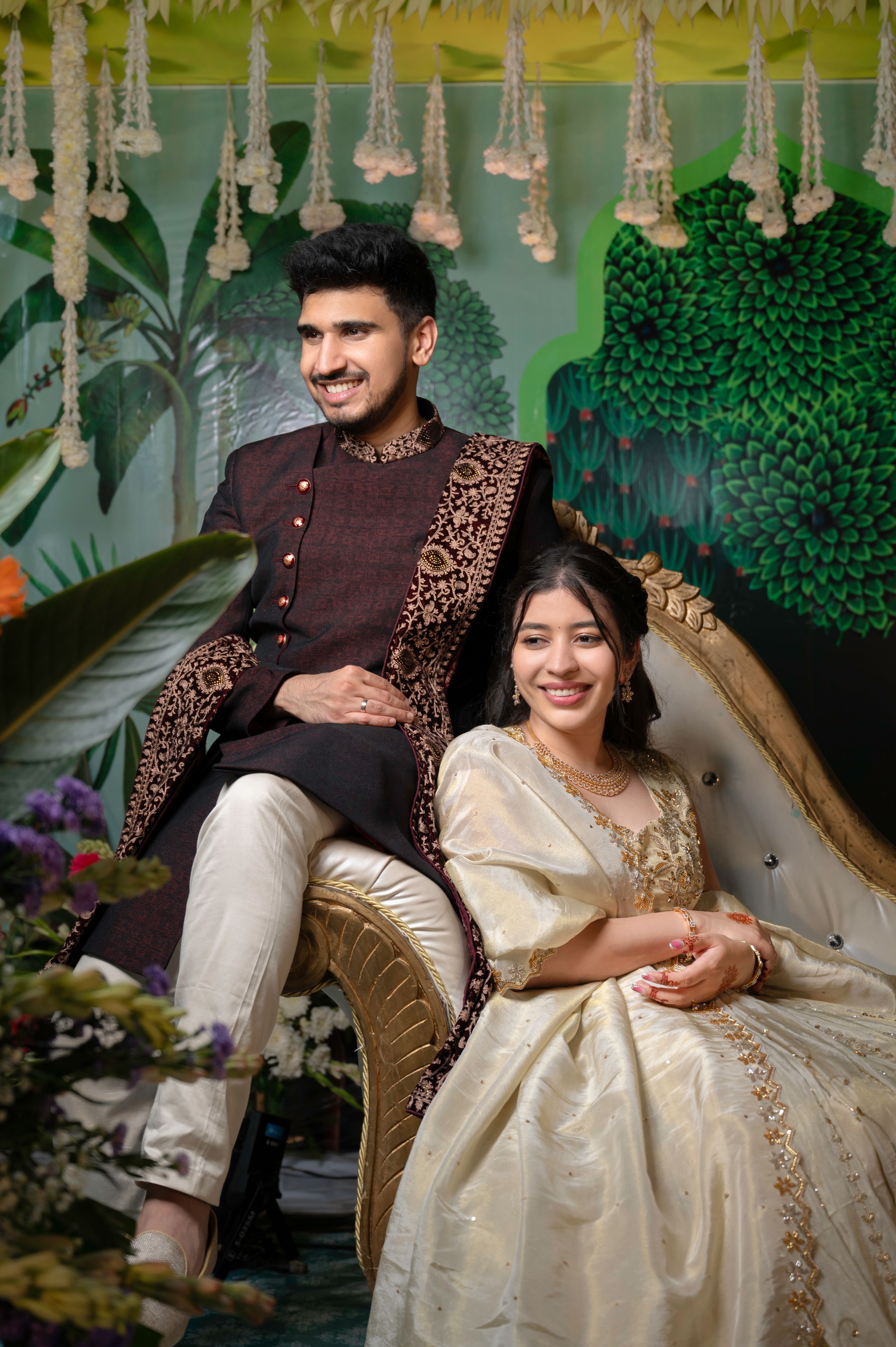 Elegant Indian Couple in Traditional Wedding Attire  Free Stock Photo