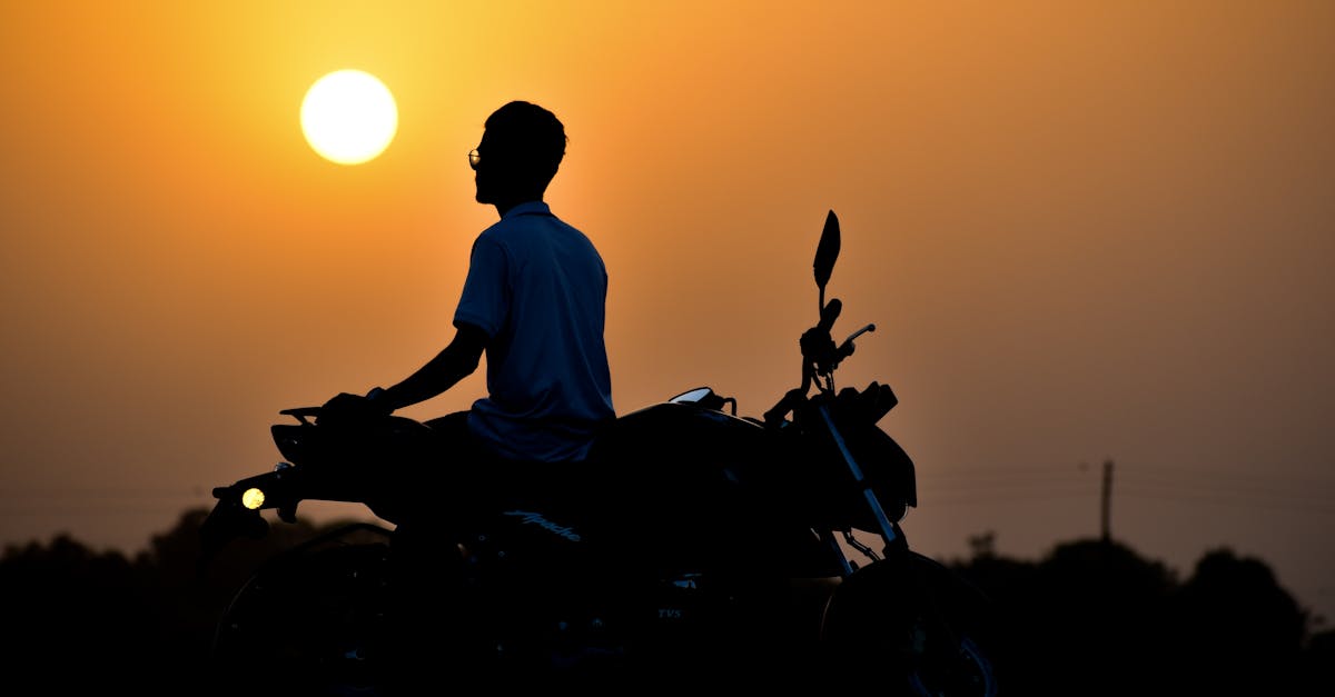 A motorcyclist enjoys a tranquil sunset ride in rural India, captured in serene silhouette.