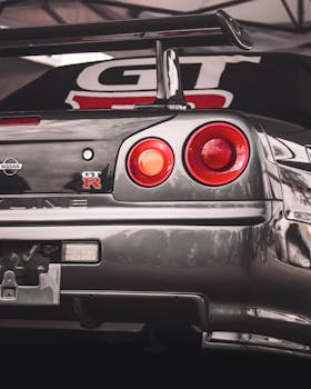 Detailed rear view of a classic Nissan GT-R sports car in Istanbul, Türkiye.