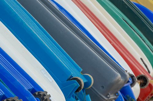 Free Top view of colorful kayaks stored in rows outdoors. Stock Photo