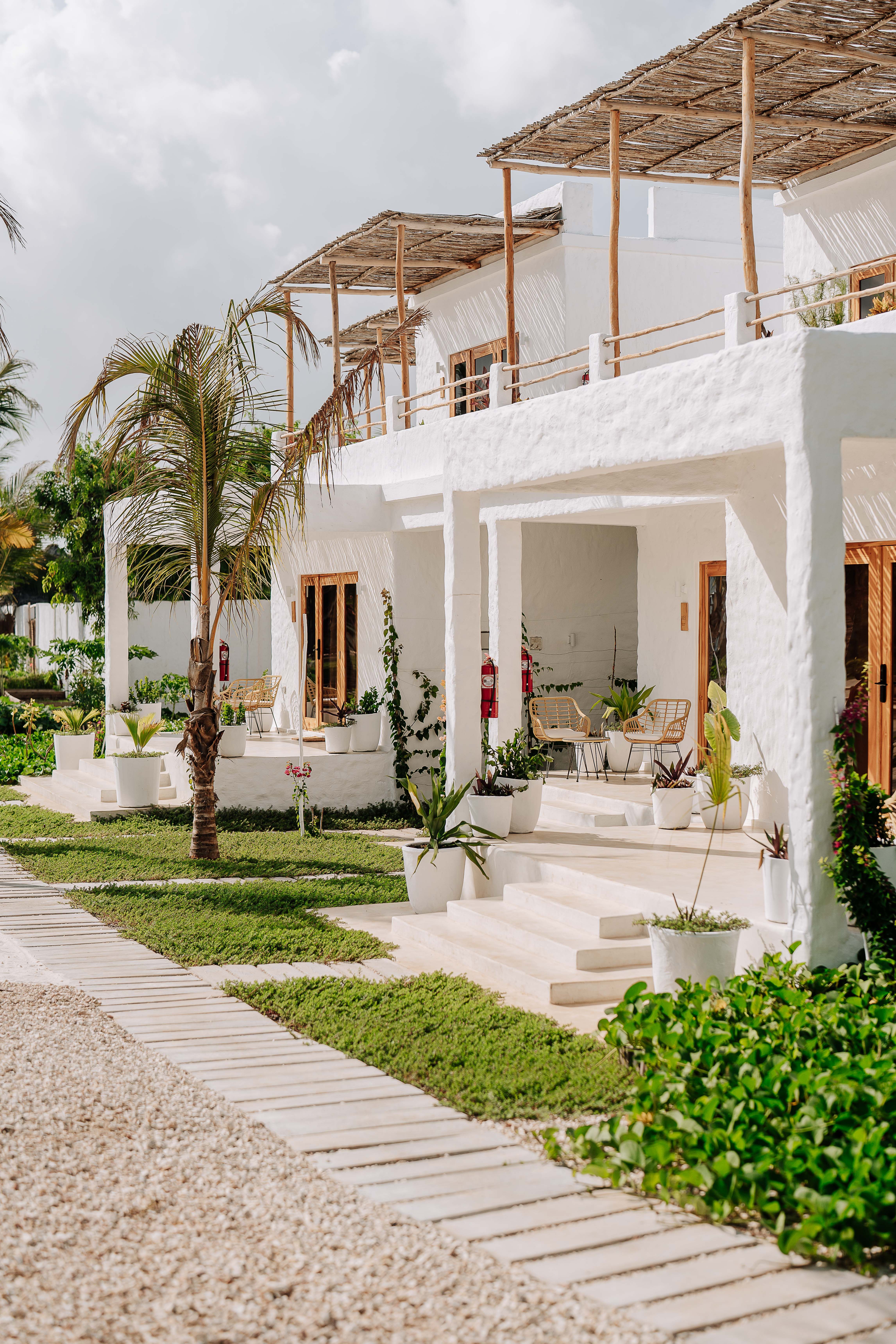 Modern beachfront villa in Jambiani, Zanzibar with tropical plants