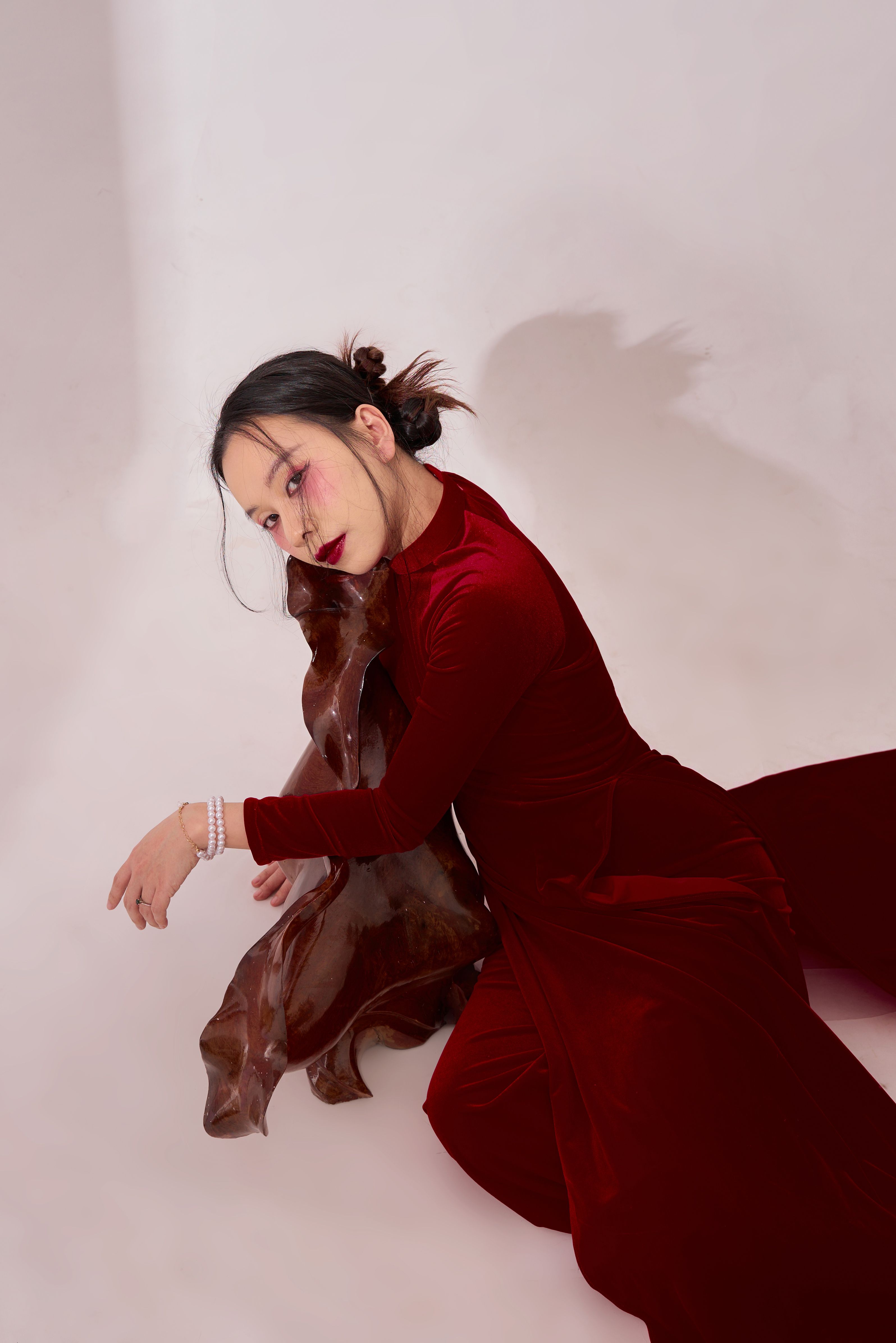 Elegant Portrait of Woman in Red Velvet Dress · Free Stock Photo