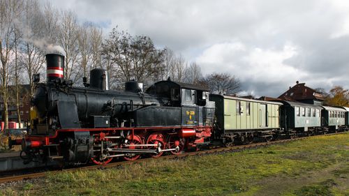 Free Historic steam train at Geesthacht, Germany showcasing railway nostalgia. Stock Photo