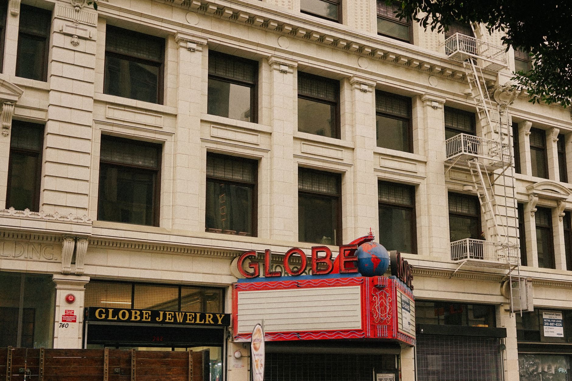 Vintage architecture of the Globe Jewelry building facade with classic signage.
