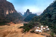 Scenic Aerial View of Campsite in Mountain Valley