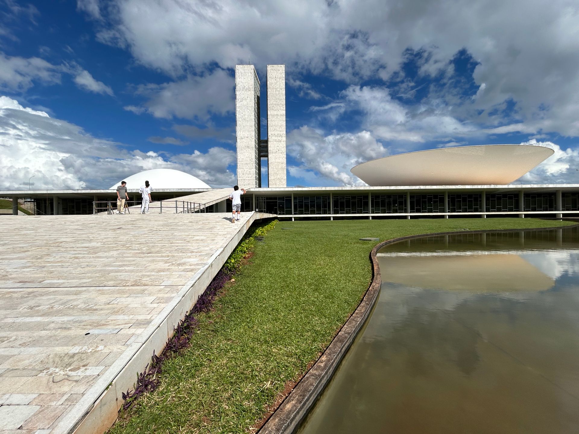 Facade of the Brazilian Senate building in Brasilia under overcast sky
