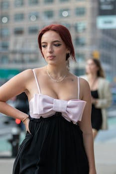 A stylish woman in a city, showcasing urban fashion and casual elegance.