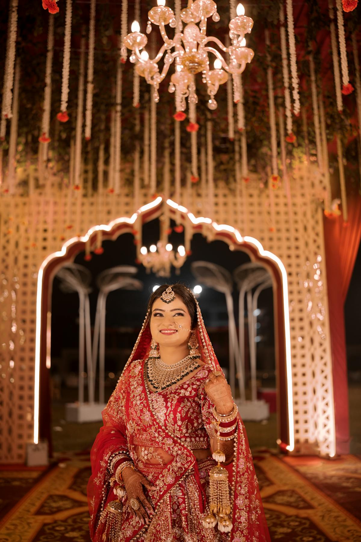 Bride standing in golden hour light