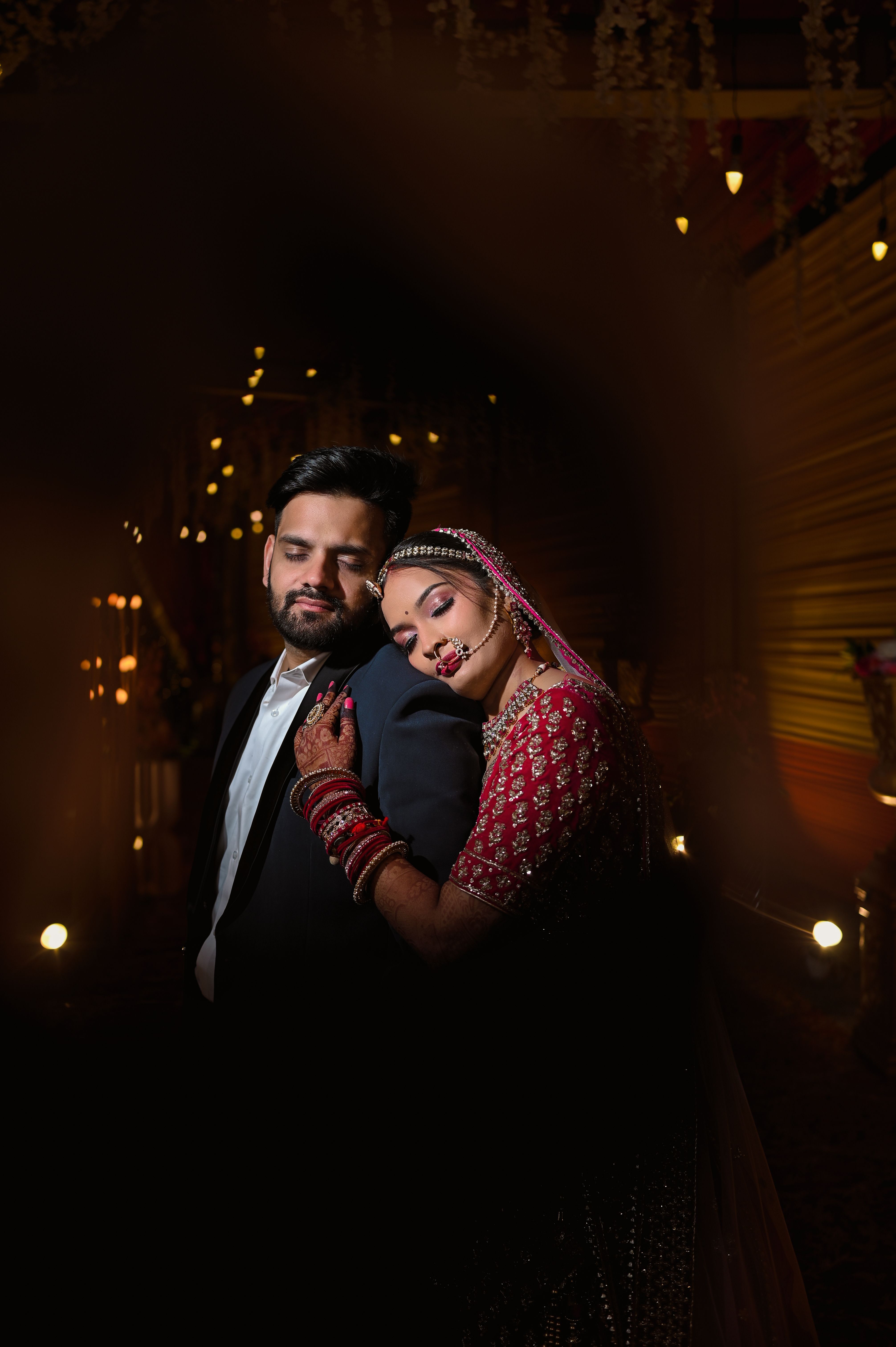 Elegant Indian Wedding Couple Portrait at Night · Free Stock Photo