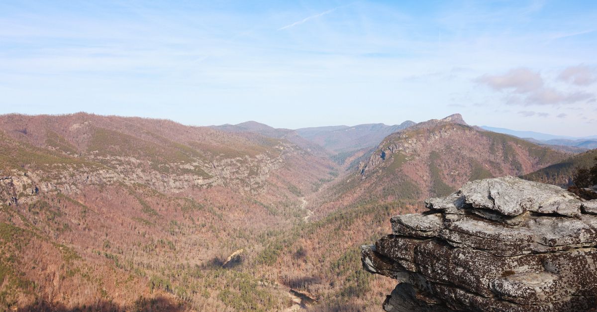 Stunning view of a gorge and mountains in North Carolina on a clear day.