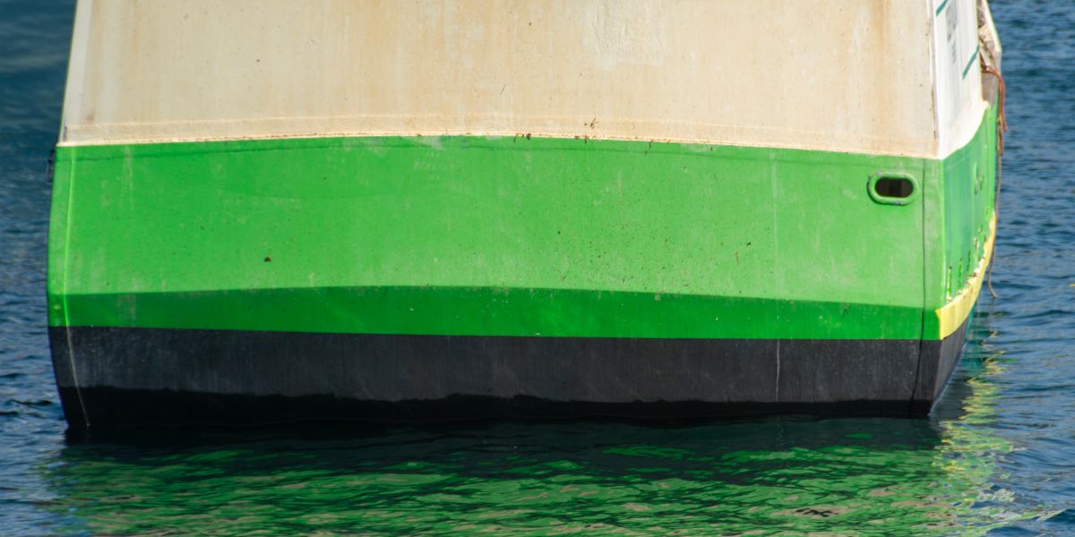 Bateau sur une eau bleu clair, coque entretenue