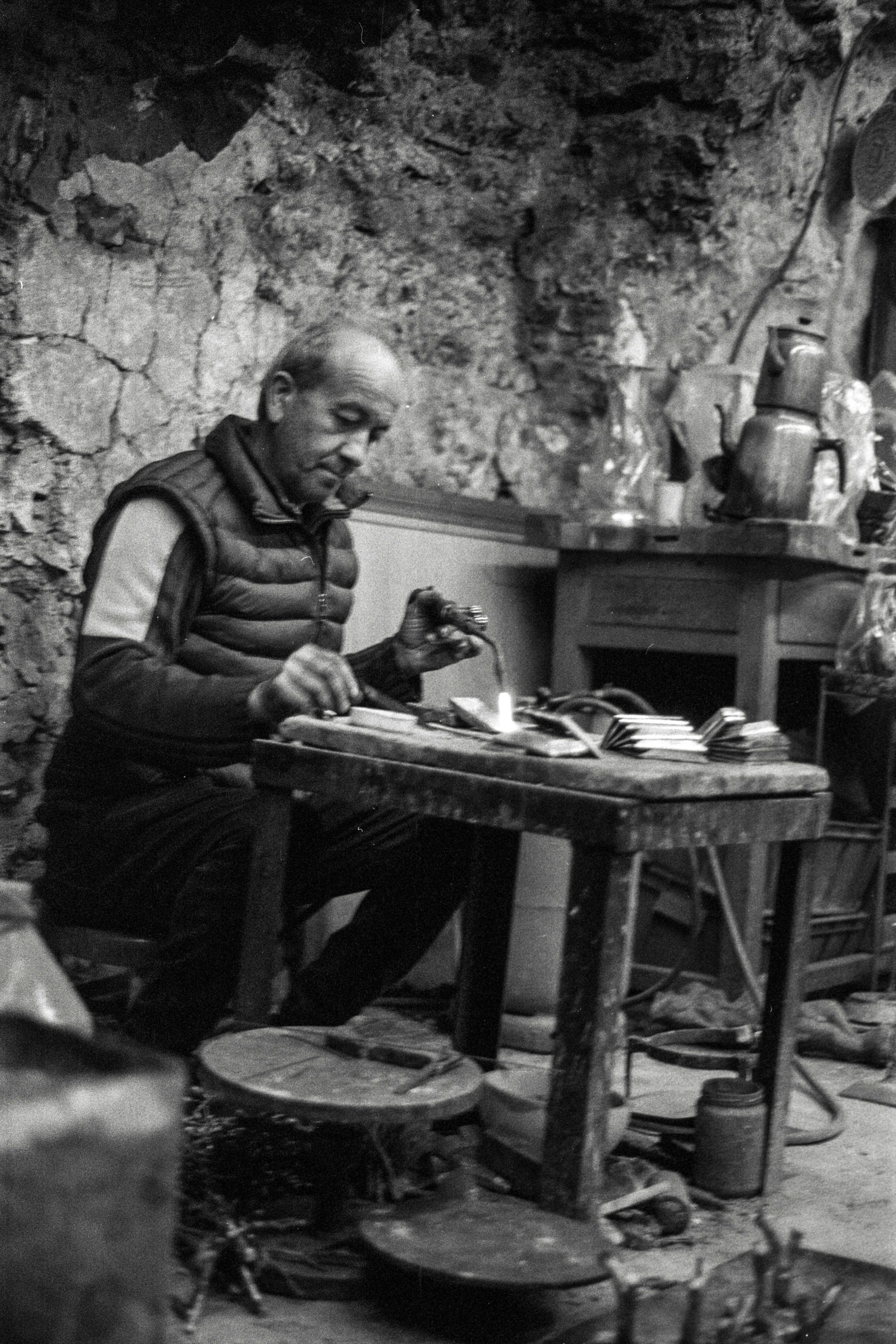A senior craftsman working in a traditional workshop in Istanbul, Turkey.