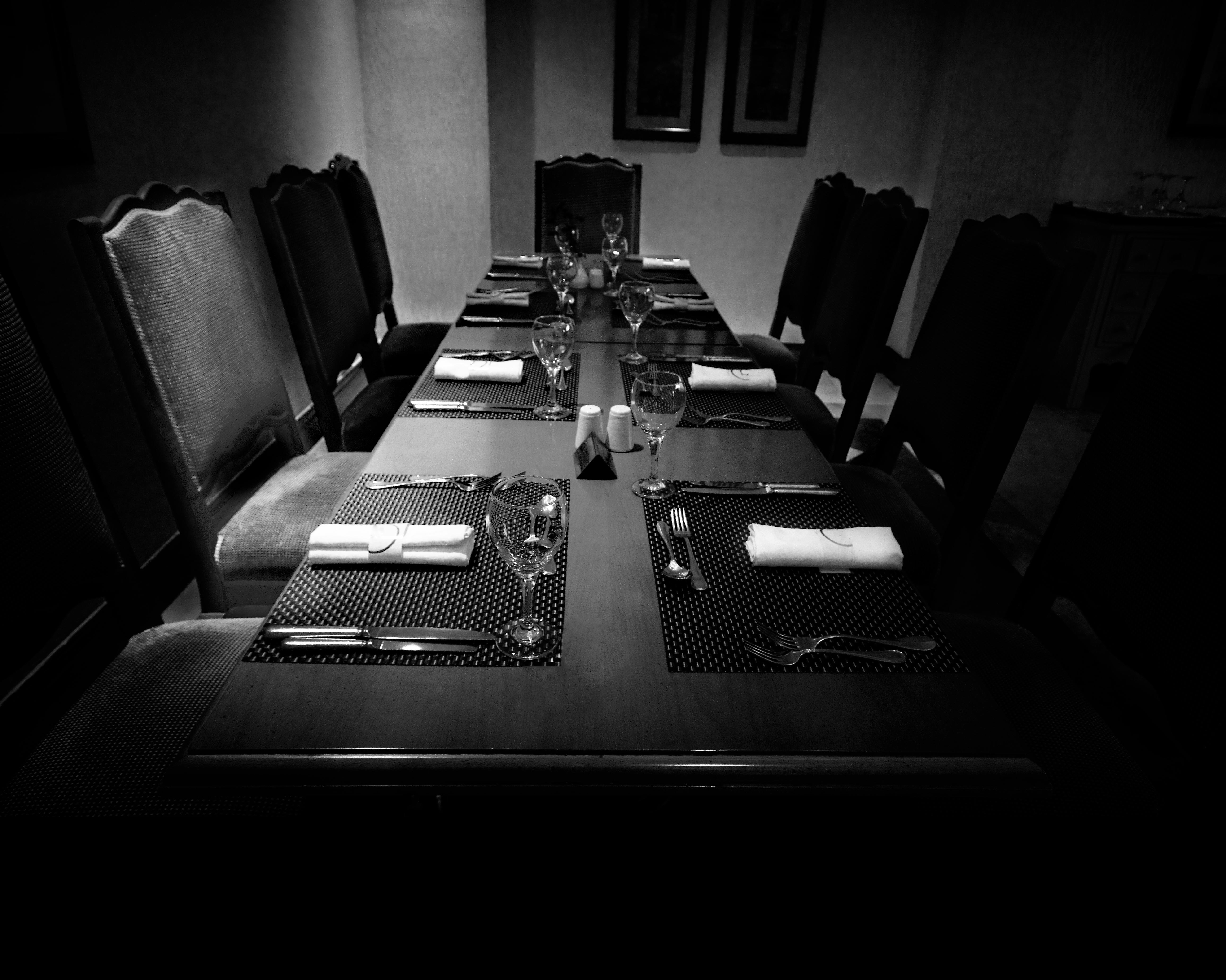 Free stock photo of black and white, dining room, dining table
