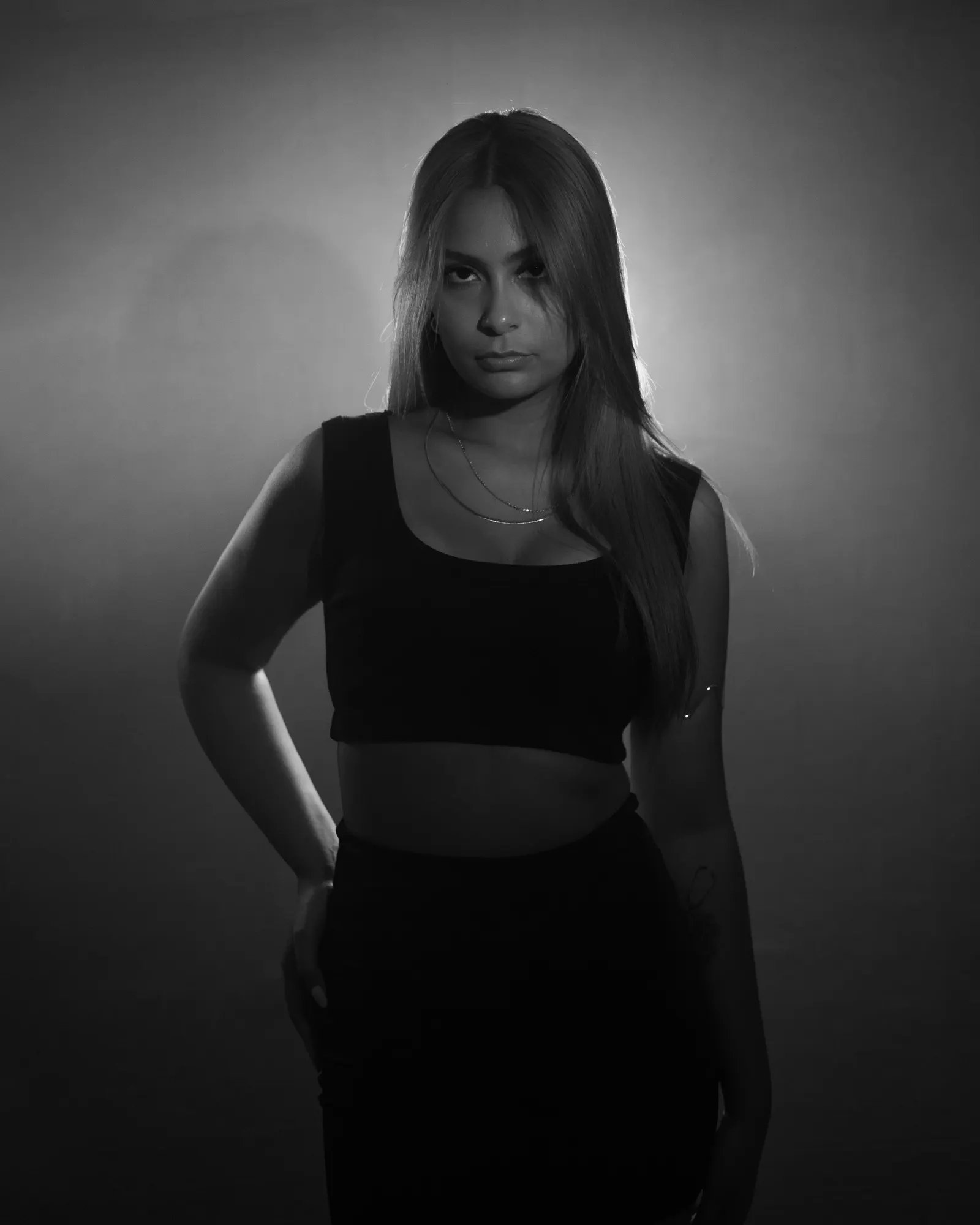 Black and white portrait of a woman in soft light