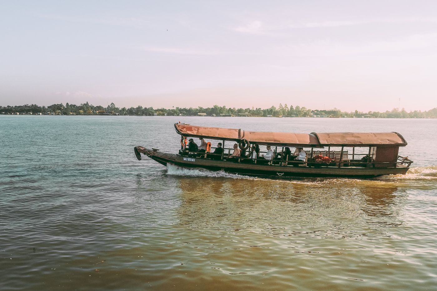 A wooden boat on the Mekong, Cambodia