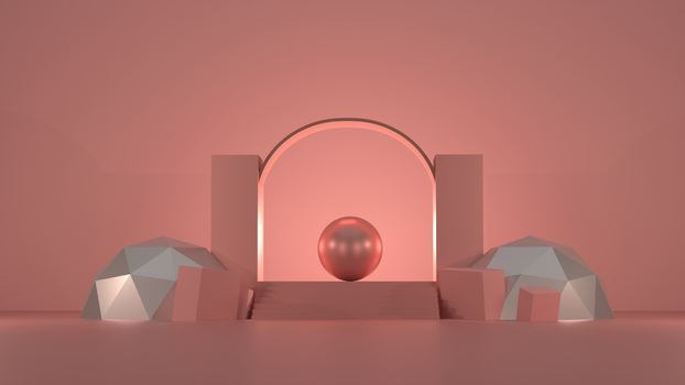 Elegant minimalist composition featuring geometric shapes in a soft, pastel pink setting.