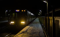 Nighttime Train at Hozukyō Station, Kyoto