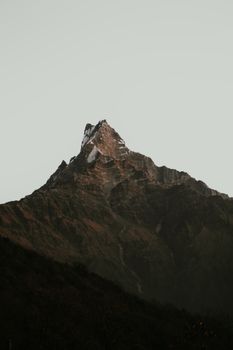 Stunning view of Machapuchare, a prominent peak in the Annapurna Himalayas, Nepal.