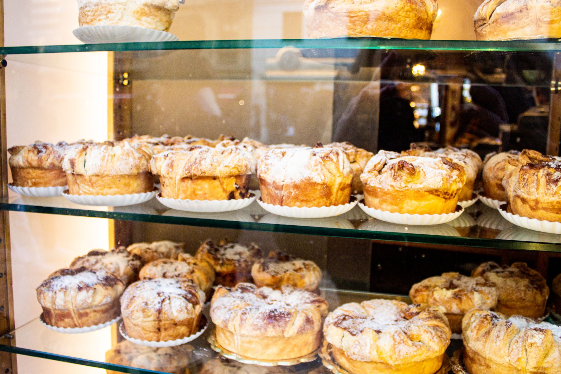 The full cabinet of morning pastries