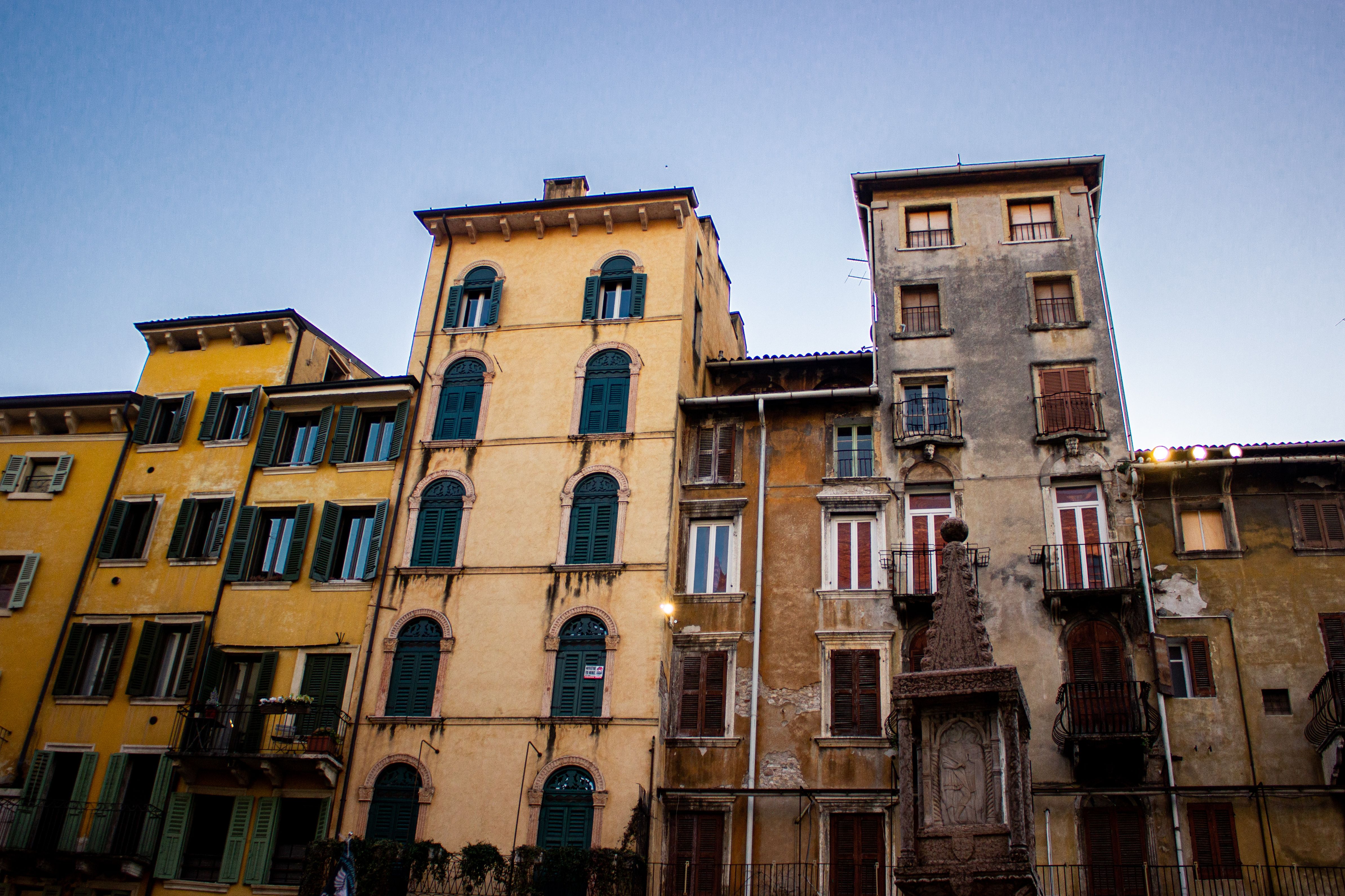 Historic European Building Facades at Dusk · Free Stock Photo