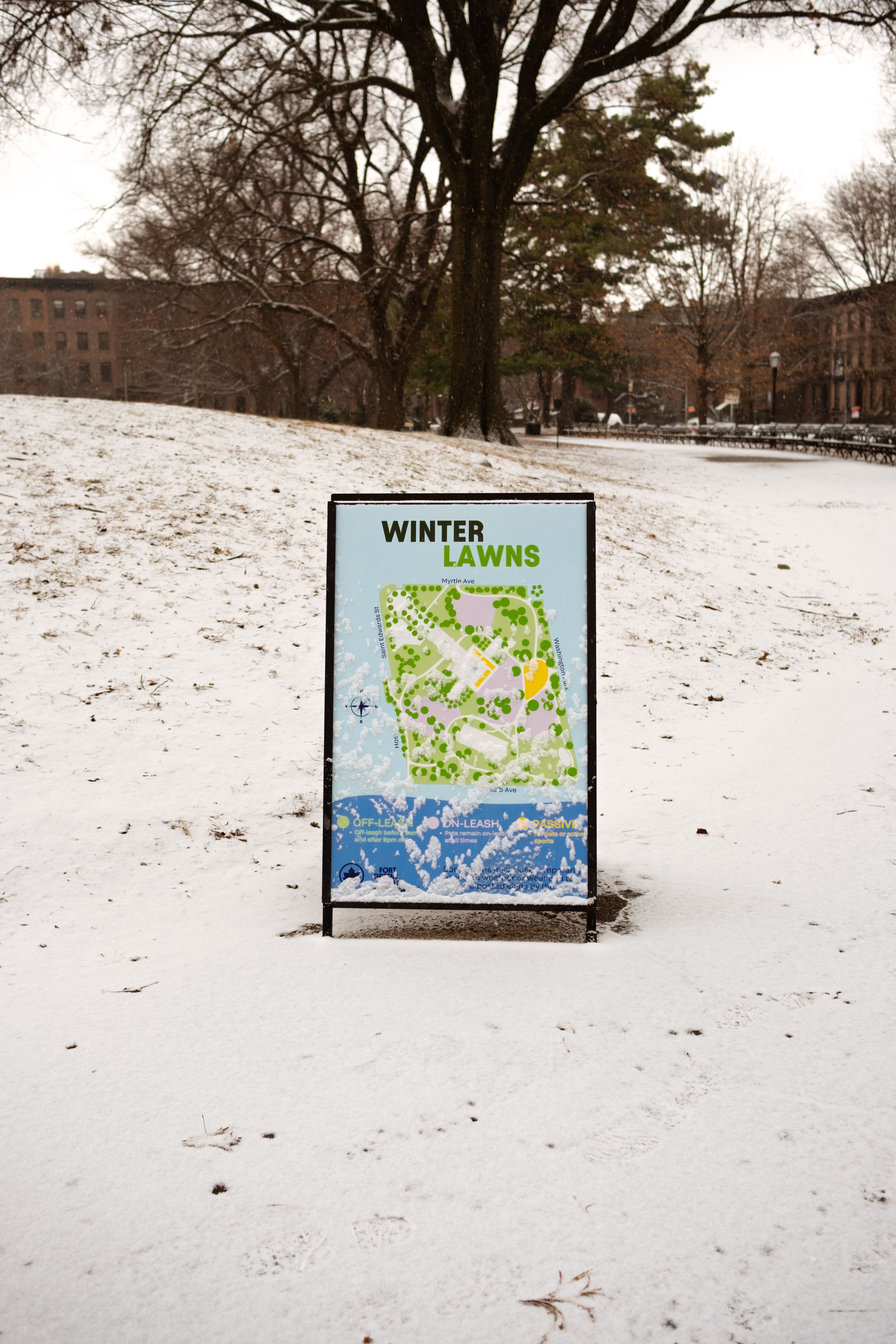 Winter Lawns Sign in Snowy Park · Free Stock Photo