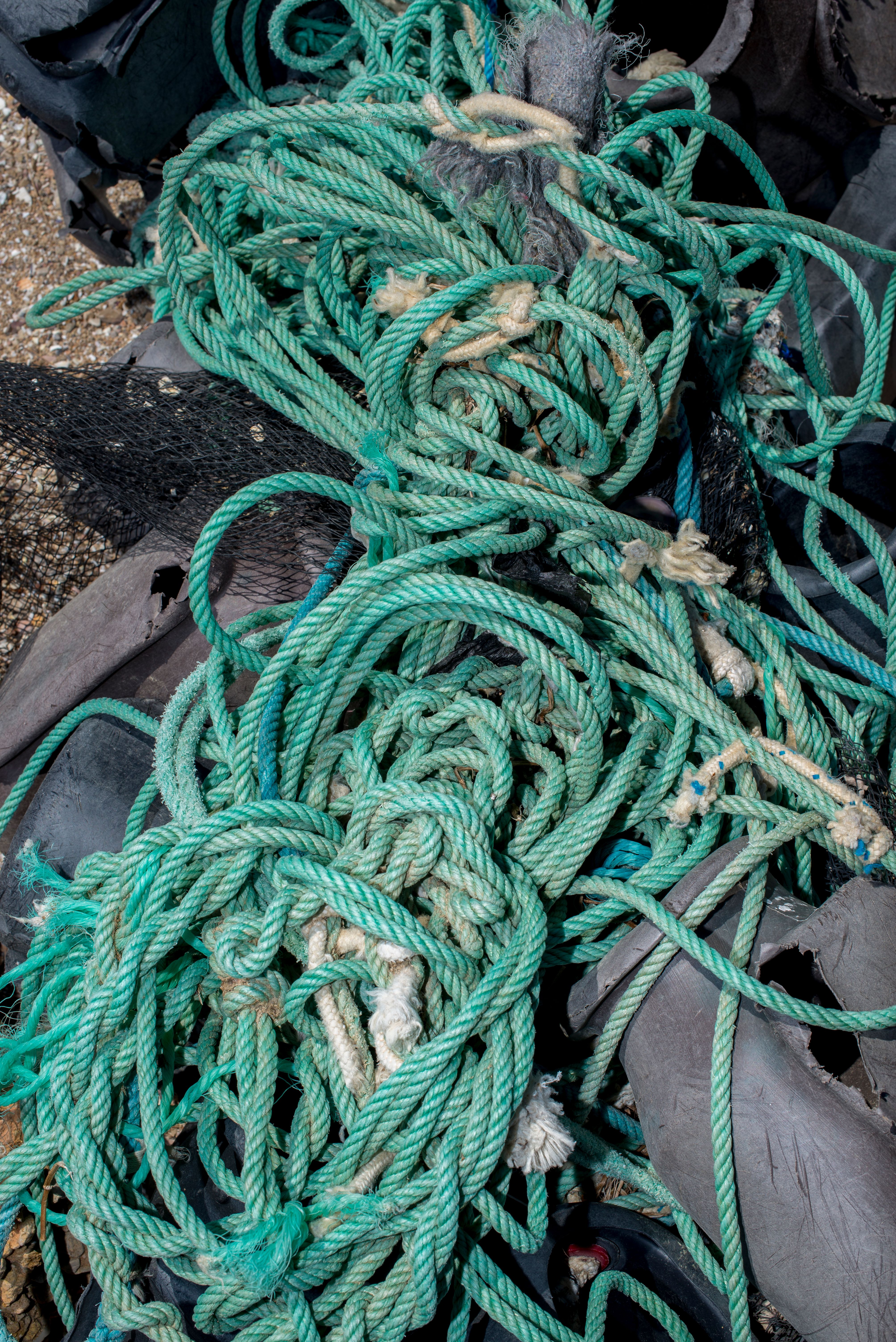 Tangled Green Ropes on Weathered Surface · Free Stock Photo
