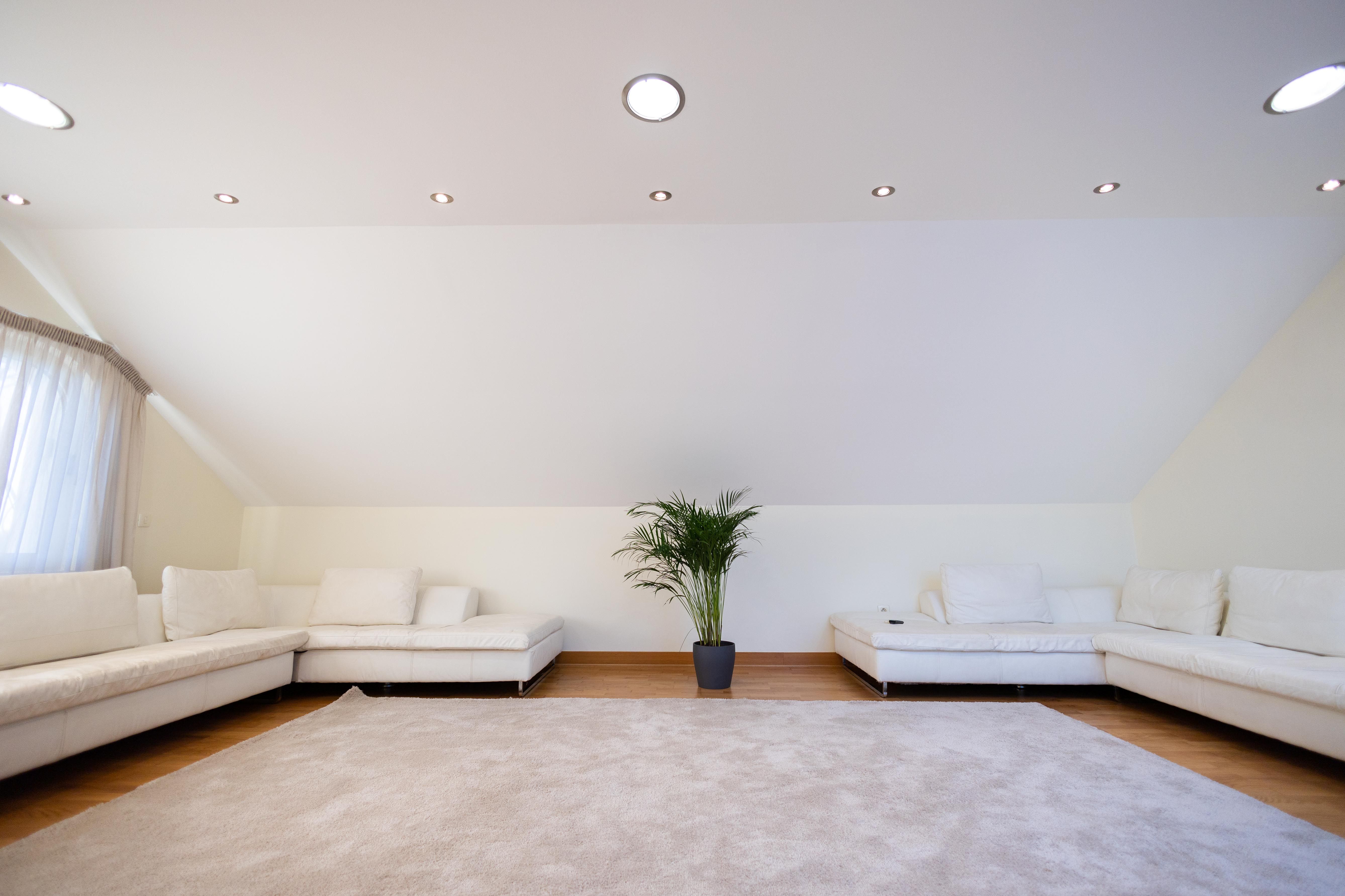 Bright modern living room with white sofas