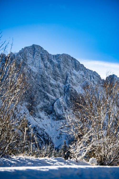 Free Majestic snow-covered mountain in Planica, Slovenia during winter. Stock Photo