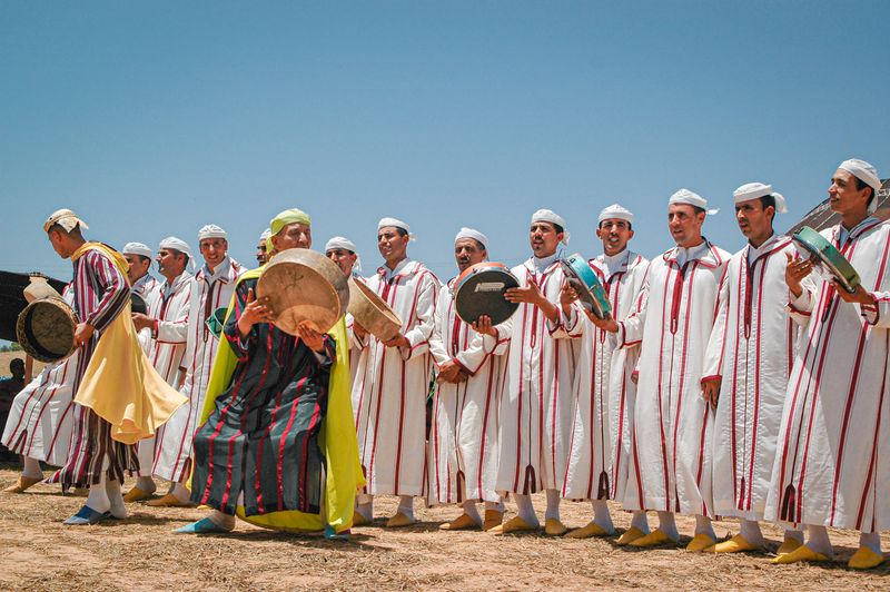 Moroccan traditional music group performing outdoors
