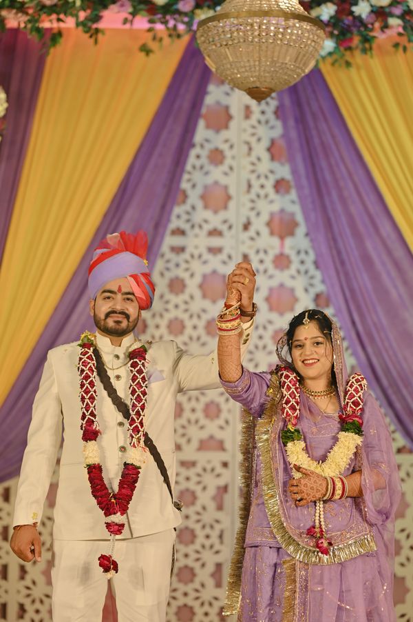 Indian bride and groom during a joyful wedding celebration