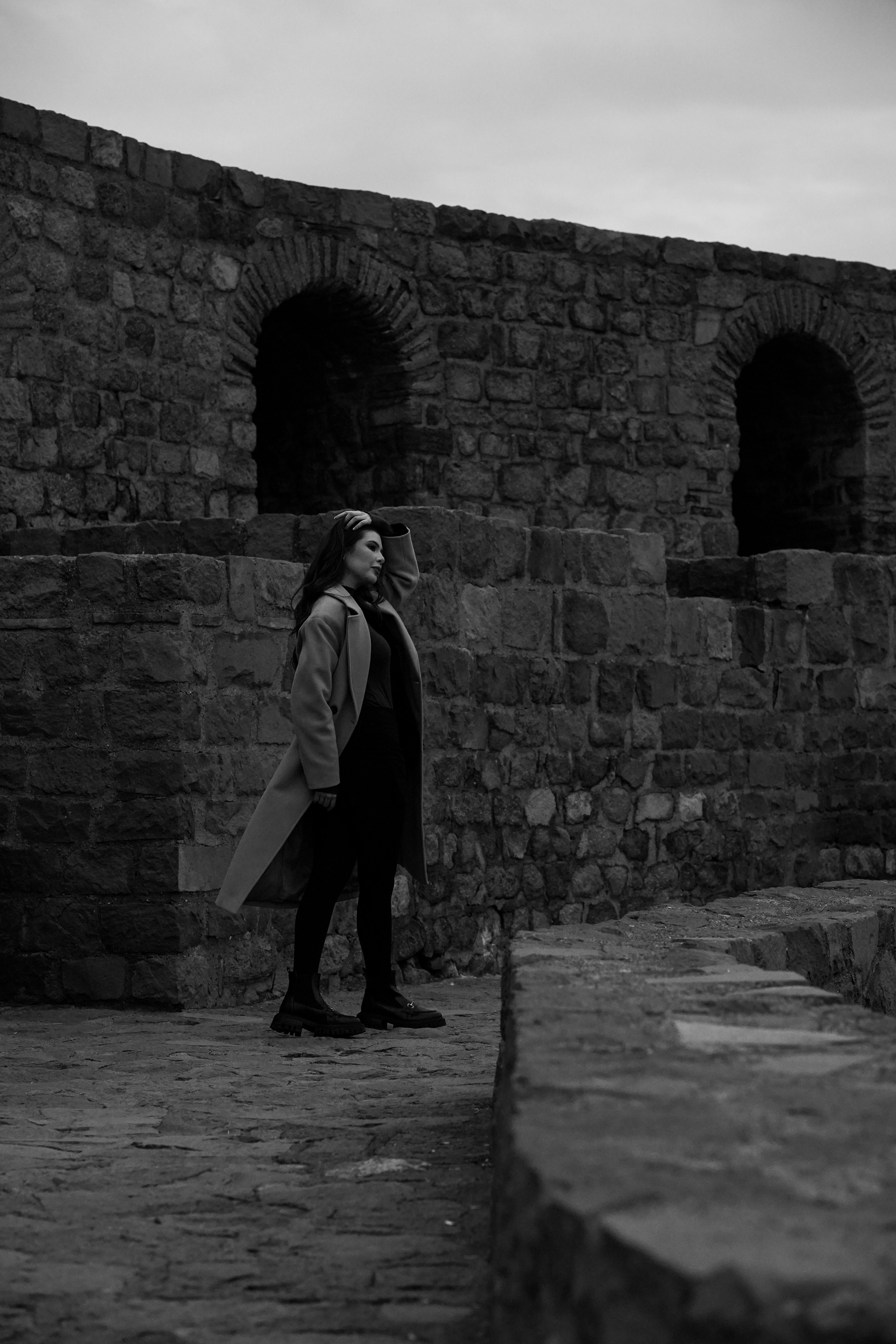 Black and White Portrait in Ancient Ruins · Free Stock Photo