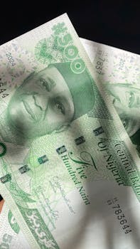 Close-up of Nigerian ₦500 naira notes showcasing detailed design and currency features.