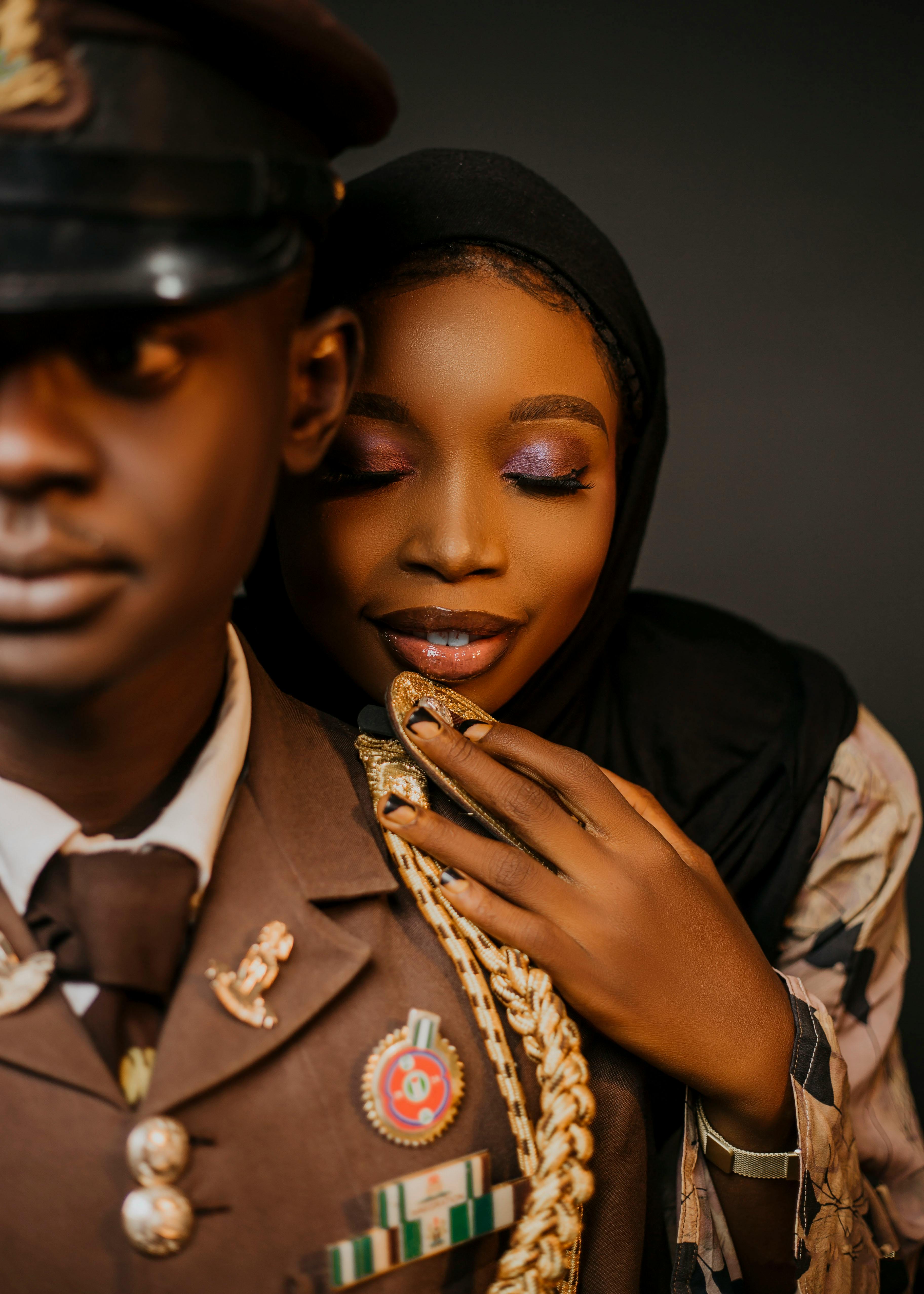 elegant portrait of couple in military attire